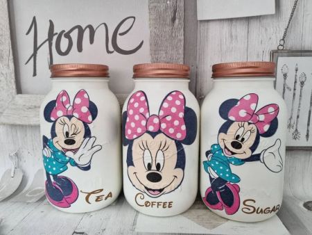 Minnie Mouse Disney Tea Coffee Sugar Canisters in Glass