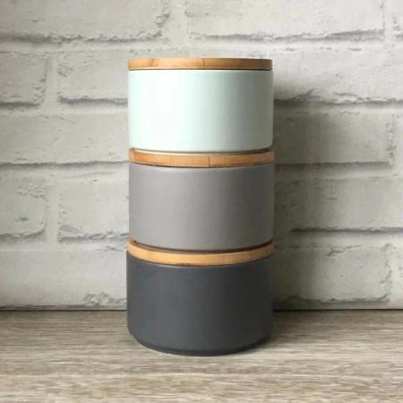 Stackable Tea Coffee Sugar Jars in Grey & Blue
